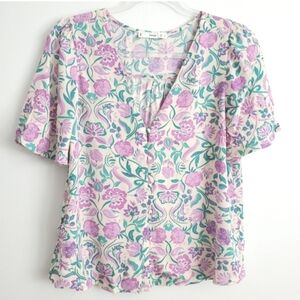 MNG Purple V-Neck Floral Top Size Small